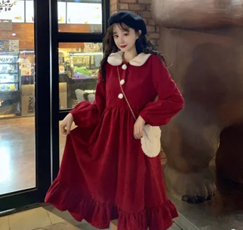 kawaii dekle gothic lolita op loli cos Japonski sweet lolita puff rokav vintage obleko Zimo visoko pasu srčkan tiskanje viktorijanski