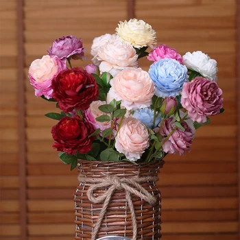 10Pcs/lot 3 Glave Rose Evropske Umetne Peony Svile Cvetja za Dom Dekor Poroko Ponaredek cvetje Steno, Pristavim Dekoracijo
