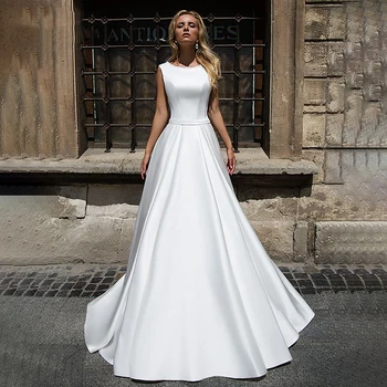 LORIE 2020 Novo Poletje Saten Poroka Obleke Linije Zajemalka Vratu Plaži Boho Poročne Oblek v Turčiji Vestidos de novia Plus Velikost