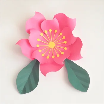Umetno Cvetje 30 CM + Listi 25 CM Fleurs Artificielles Ozadje DIY Velikan papirnate Rože Poroka Stranka Dekor Baby Tuš