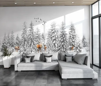 de papel parede ozadje po Meri zidana Nordijska sodobno minimalistično črno in belo elk gozd v ozadju stene soba dekor