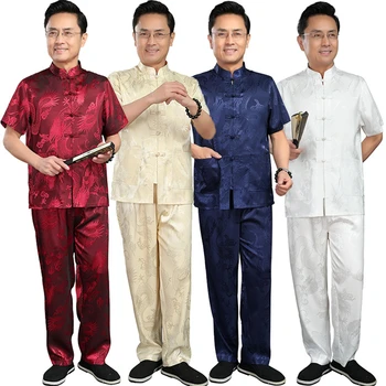 Tradicionalna Kitajska Oblačila za Moške, Tang Obleko z Dolgimi Rokavi Tiskanja Zmaj Svile na Kitajskem Slogu Hanfu Rokavi Top Oblačila+Hlače Komplet