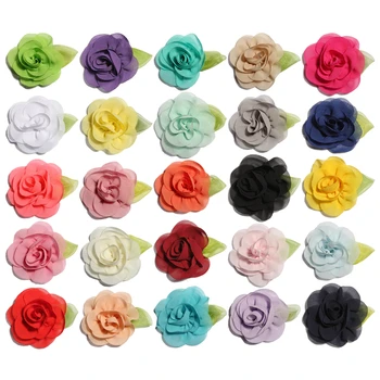 120PCS 5.5 cm Novorojenčka Moda Valjani Dekorativne Tkanine Cvetje z Listi za Dom Vrt Šifon Cvetje za Poroko Dekoracijo