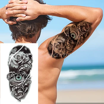 Nepremočljiva Začasni Tattoo Nalepke Totem Temno Rose Cvet Velike Oči Ustvarjalne Ponaredek Tattoo Flash Tatto Roko Body Art za Ženske, Moške