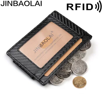 Jinbaolai Zunanje Trgovine Anti-Magnetno Ogljikovih Vlaken Krava Usnjene Denarnice, Ultra-Tanek RFID Denarnice za Kartico sim Usnje ameriški Dolar Posnetek