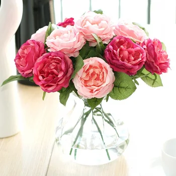 Poceni Umetno Peony Cvet 6 Barve Dekorativni Cvet Svile Šopek Rož Za Poroko Doma Stranka Dekoracijo
