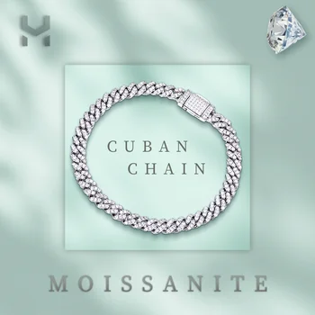 10 mm širina S925 polno diamond Kubanski verige zapestnica moških hip hop plima Evropski in Ameriški par ins veter debelo cross-