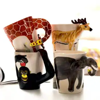 3D tri dimenzionalni živali Pokal Vrč ročno poslikane keramične skodelice srčkan ustvarjalne osebnosti mleka, skodelico kave