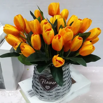 9 Glav Tulipanov Umetna Roža Bela za Dekoracijo Doma Svile Ponaredek Tulipani iz Lateksa Cvetje Šopek Poročni Vrt Dekor