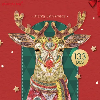 PB Igriv Vrečko Lesene puzzle Božič Elk Oblikovan Puzzle Kreativna Božična darila za Odrasle Tlaka Igrače za Otroke UG294