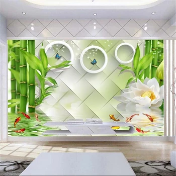 Ozadje po meri lotus krajine 3D krog bambusa TV ozadju stene dnevna soba, spalnica restavracija ozadje 3d de papel parede