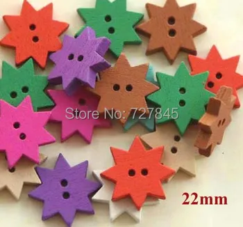 22 mm Zvezda oblike lesenih gumb, Ročno les gumb, Oblačila, pribor (ss-k170-1)