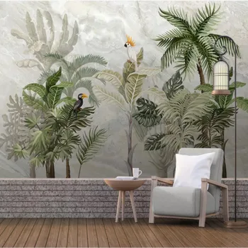 Velikosti po meri HD Ročno Sestavljen Tropskega deževnega Gozda Rastlin Stene Papirja 3D Dnevna Soba, Spalnica Dekor Stensko Slikarstvo, Freska Ozadja