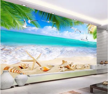 Po meri zidana 3d prostoru ozadje Ocean beach lupini barvanje sten papirjev doma dekor 3d stenske freske tapete za stene, 3 d