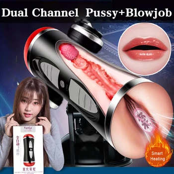 2v1 Samodejno Moški Masturbator Pokal Dual Channel Vibracijska Pravi Vagina Ustne Votline Sesanju Žep Muco Blowjob Sex Igrača za Moške