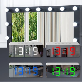 Doma Dekoracijo Elektronska Ura LED Ogledalo Budilke Digitalne Dremež Tabela Ura Wake Up Light Veliko Časa, Temperature Displa