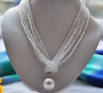 Prett Lepe Ženske Poroka FREE shipping>>>>z4824 3strands 20 mm belo lupino pearl čisto gladko kristalno ogrlica 40inch