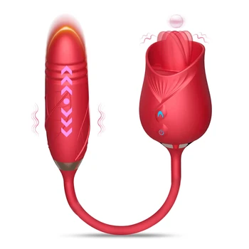 Rose Vibrator 10 Hitrost Thrusting Dildo Klitoris Bradavico, Ustni Muco Lizanje Klitoris Stimulator Ženska Masturbacija Sex Igrače za Ženske