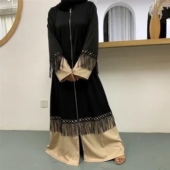 Wepbel Abaya Tassel Čipke Islamska Oblačila Dolgo Caftan Obleko turški Muslimani Abaya Obleko Žensk Kimono Zadrgo Jopico Robe