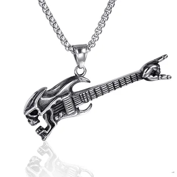 Japonski in korejski rock okostje kitara obesek retro glasbeno osebnost instrument titana jekla ogrlica fantje nakit