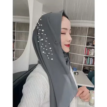 Mehko Šifon Novost Biseri 2021 Muslimanske Rute Hijabs Za Ženske