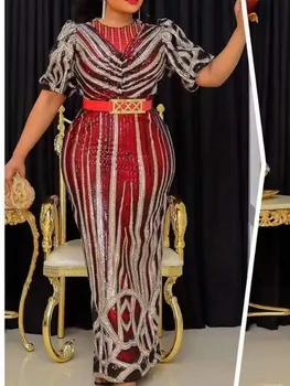 Afriška Ženska Sequins Obleko Dashiki Moda Vroče Diamanti Dolgo Stranka Večerno Obleko Afriki Oblačila Femme Haljo Africaine Vestidos