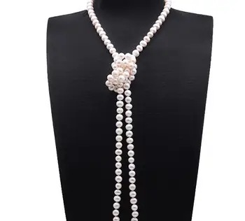 50inch 127CM Ženske, Nakit naravni biser 8x9mm white pearl ročno izdelana ogrlica Naravnih sladkovodnih biserov darilo