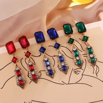 2022 Južna Koreja je novo vrhunsko zeleni kristali, uhani, modni temperament vse-tekmo, ženski nakit dolgo retro visijo uhan