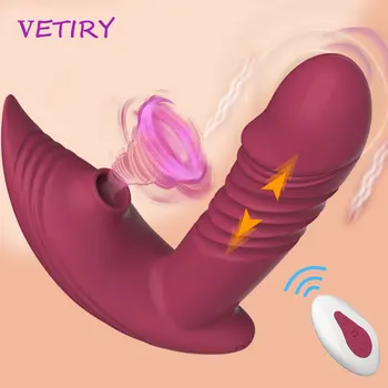 Nosljivi Dildo, Vibrator Brezžični Daljinski Klitorisa Sesanju Vibrator Teleskopsko Dildo, Vibrator Vagina Stimulator Spolnih Igrač Za Ženske