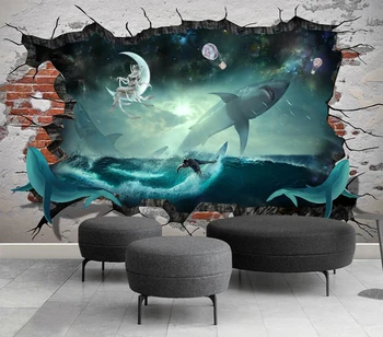 Dekorativne tapete 3D shark zvezdnato nebo stensko slikarstvo