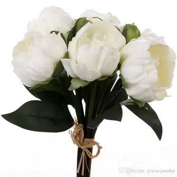 Pravi Dotik 8 Cvetje Glave PU Peony Brsti poročni šopek neveste Holding cvet, poročne strani pridržite cvetje doma dekorativni