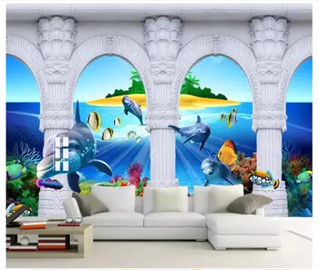 Po meri foto tapete za stene, 3 d Sredozemlju freske Pogled na Morje TV, Kavč v Ozadju stene papirjev za dnevna soba dekoracijo