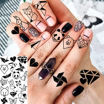 Geometrijske Zajec, Lisica Drobne Začasne Tetovaže Za Ženske, Otroci Panda Lev Ponaredek Tattoo Nalepke DIY Prst Mala Stroj Tatoos