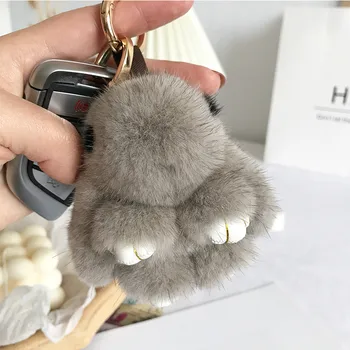 Resnično mink krzno Mini kunce keychains dekle pravi zajček keyring zajček vrečke nov obesek pribor za telefon keychain