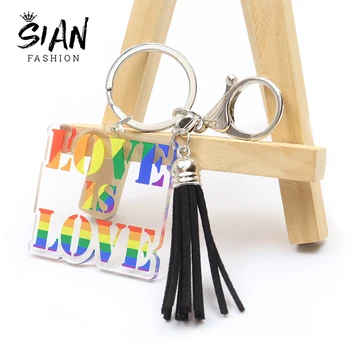 Moda Neskončno Ljubezen Lezbičnega Ponosa Akril Keychain Gej Ponos LGBT Zastave Mavričnih Srce Tassel Key Ring Unisex Nakit Darilo
