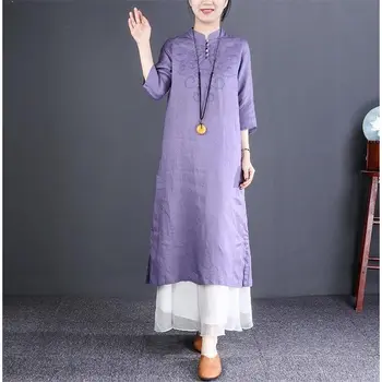 2022 kitajski bombaž in lan mandarin ovratnik obleko izboljšano cheongsam srednje rokav dihanje tkanine tang bo ustrezala orientalski obleko