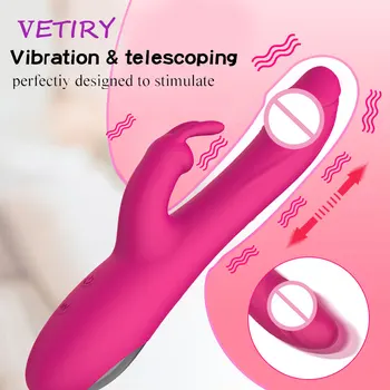 Rabbit Vibrator Teleskopsko Dildo, Vibrator G-Spot Klitoris Spodbujanje Vaginalne Massager Sex Igrače Za Odrasle Ženske 18 Masturbacija