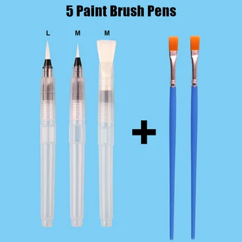 Akvarel Brush Set S Pripomočki Za Ustvarjalce 5 Kos Barve Šoli Se Lahko Ponovno Polnijo Pero Aquarelle Strokovno Risanje Določi Vode Barve Barve