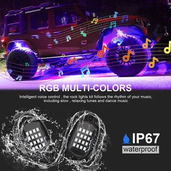 Nepremočljiva Avto Underglow RGB LED Rock Luči Podvozja Glasbe Svetilke Bluetooth-združljivo APLIKACIJO Glasba Žarnice za Avto Jeep ATV SUV