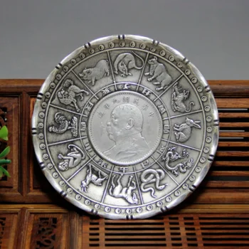 CHINEA FOLK stare Vklesan Tibera srebrno ploščo nebesno zmaj okraski Bogut
