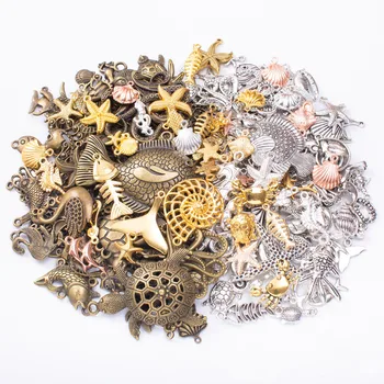 Mešani velikosti in barve kovinske zlitine serije Ocean čare Retro slogu Ribe Lupini obesek opremo Ribe Čar DIY ročno izdelan nakit