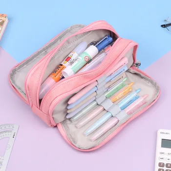 Velika zmogljivost dvoslojno pero vrečko platno prenosno vrečko za shranjevanje ličila vrečko pisalne potrebščine šolske potrebščine