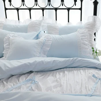 Romantični modra fairyfair ogrlicom čipke posteljni set,polno kraljica kralj bombaž dvojno domačega tekstilnega bedspread vzglavnik rjuhe kritje