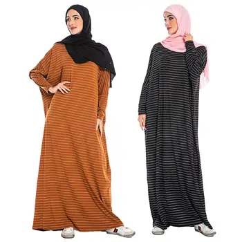 Ženske Batwing Rokav Jilbab Proge Abaya Dubaj Obleko Farasha Tam Kaftan Muslimanskih Haljo Arabski Islamski Obleka Ohlapno 2019 Priložnostne Obleke