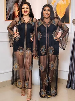 Afriške Obleke Za Ženske Modni Novo Afrika 2 Delni Set Mrežasto Obleko In Notranji Plus Velikost Boubou Težkih Kamnov Ankara Obleke