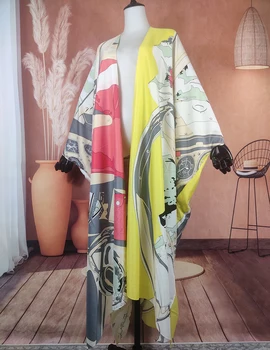 Poletje Moda Bohemian Svile Natisnjeni Svoboden Plaži Seksi Dama Kimonos Oversize Ženske Kopalke Brezrokavniki Za Počitnice