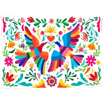Barvit Mehiški Cvetlični In Bogato Okrašen Etnične Ptic, Psihedelični, Ki Jih Ho Me Lili Tapiserija Za Notranje Dekoracije
