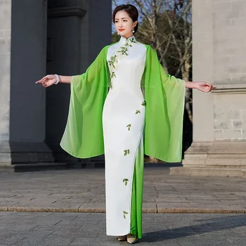 Kitajski Slog Haljo Večerne Obleke 2023 Orientale Vintage Modern Qipao Ženske Kitajska Oblačila Eleganti Dobre Kakovosti Cheongsam Plašč