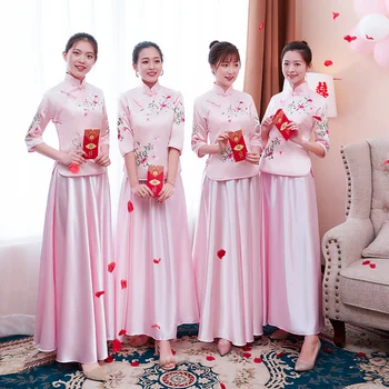 Vintage Poročne Družico Cheongsam Sodobne Tradicionalni Kitajski stil Poroka Oblačenja Orientalski Ženska Qipao Vestidos Velikosti S-XXL