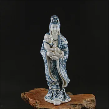 Starinsko QingDynasty porcelana staute,Modrega Bude kiparstvo,Ročno poslikano obrti,Dekoracijo,Zbirka&Okras,Brezplačna dostava